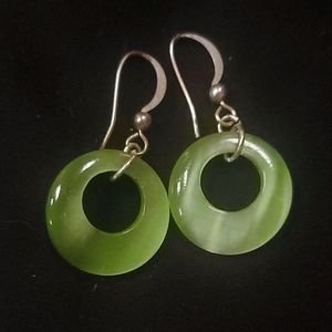Green stone hoop earrings
